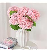 Cherica Real Touch Pink Hydrangea Artificial Flowers with Stems, Fake Silk Flowers for Outdoors, ...