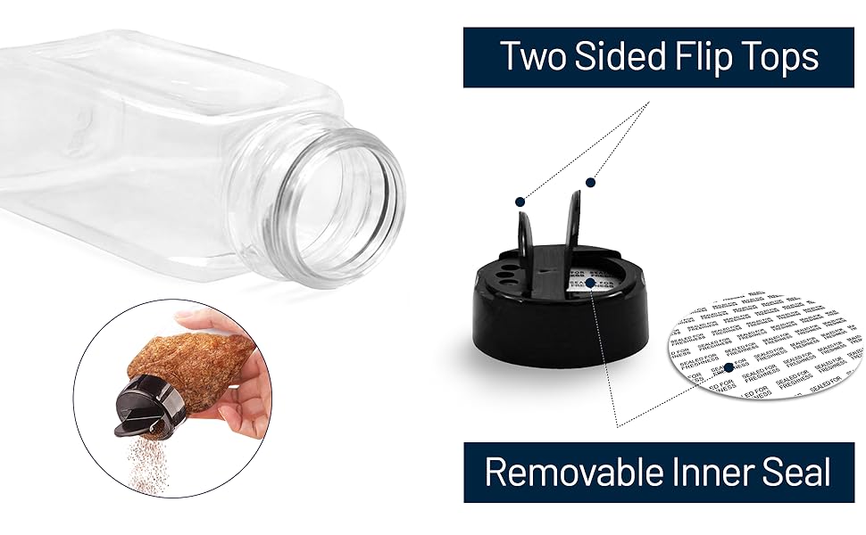 Plastic Spice Jar with Black Screw Lids
