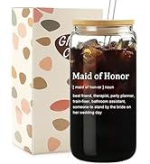 Mikopei Maid of Honor Gifts From the Bride - Maid of Honor Glass Cup with Lid and Straw, Bridesma...