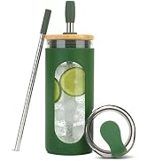 Sursip 20 oz Glass Tumbler with Lids and Straws, Reusable Borosilicate Glass Iced Coffee Cup with...