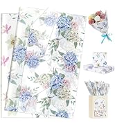 Larcenciel 60 Pcs Floral Tissue Paper, Elegant Blue Hydrangea & Mixed Flower Tissue Paper for Gif...