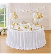 White Round Tablecloth 108in Reusable Washable Polyester White Round Table Cloth for Wedding Birt...