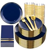 NOCCUR 350PCS Navy Blue Plastic Plates - Blue Disposable Dinnerware Set for 50 Guests, 100 Dinner...