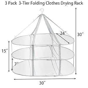 3-Tier Foldable Mesh Clothes Drying Rack