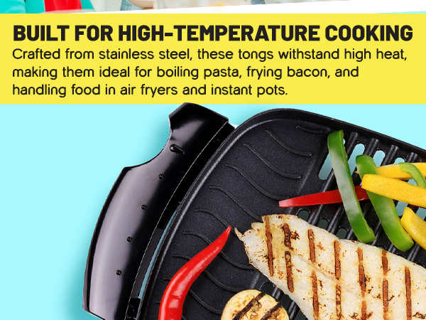 Stainless Steel Gripper Tongs – 8.25 Inch Metal Tongs with Teeth for Nonslip Grilling, Cooking