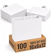 METRONIC Paper Gift Bags 16x6x12'' 100Pcs White Paper Bag with Handles Bulk | Heavy Duty Recyclab...
