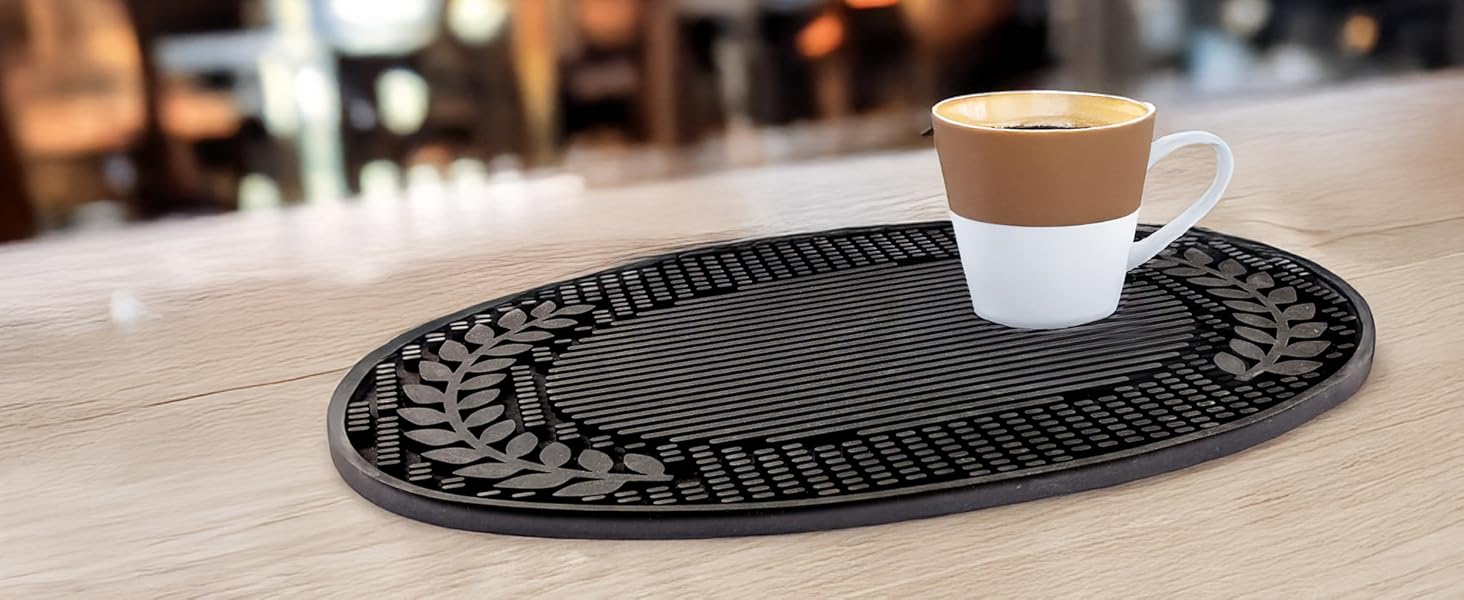 Multi-functional rubber mats for the bar or kitchen that catches spills and protects surfaces.