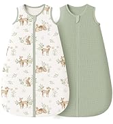 Konssy 2-Pack Baby Sleep Sack 0.7 TOG, Muslin Cotton Wearable Blanket for Babies 0–12 M, Breathab...