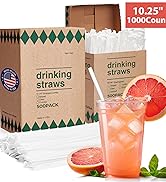 1000 PCS Individually Wrapped Clear Plastic Straws, 10.25'' Long
