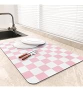 Hotlive Checkered Dish Drying Mats for Kitchen Counter, Pink 16" x 18" | Buffalo Plaid Heat Resis...