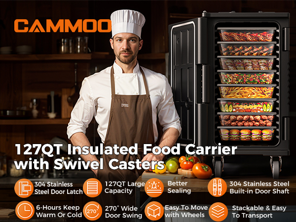 NT126-127Qt insulated food carrier with swivel casters