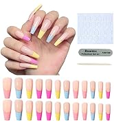 French Tip Press on Nails,Fake Nails Press On Coffin French Nails Tips Extra Long Press On Nails ...