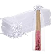 Toddmomy 100pcs Drawstring Organza Hand Fan Bags,White Organza Bags for Candy Jewelry Party Weddi...
