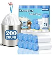 BYSNOW 4 Gallon 200 Counts Small Trash Bags, White Drawstring Garbage Bags | Strong Unscented Gar...