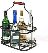 Metal Wine Bottle Carrier 6 Bottle Wine Carrier with Wood Handle Farmhouse Metal Wine Rack Basket...