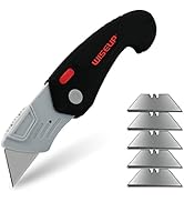 WISEUP 1 pack folding box cutter with 5pcs SK5 Blades refills Safety Lock Back design small utili...