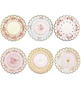 Xjoviative 48 PCS Vintage Floral Paper Plates 7 inch, Scalloped Flower Tea Party Plates Disposabl...