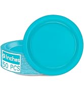 QZYL 50 PCS Paper Plates, Light Blue Round Disposable Paper Plates, 9 Inches Paper Dinner Plates ...