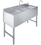 AmGood One Compartment Stainless Steel Under bar Sink (Sink Size: 48"x19", Two Bowl + Faucet + 2 ...