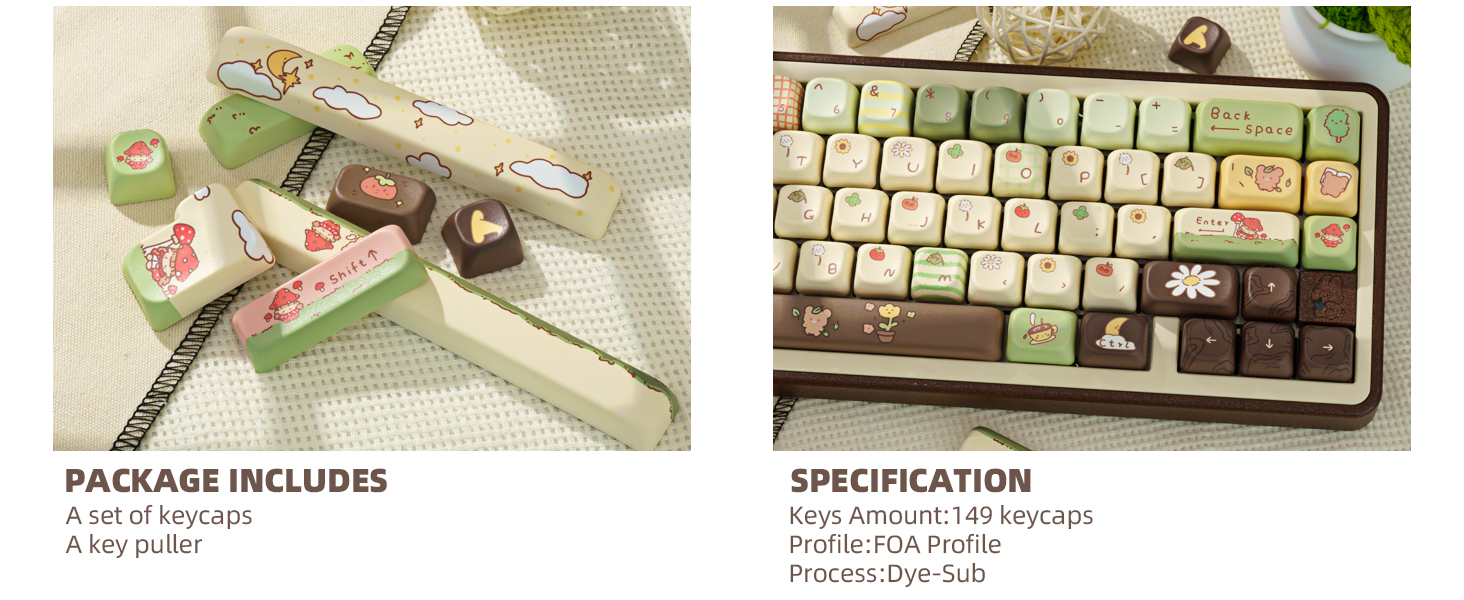 COOMICKEY Cute Keycaps, Thick PBT Keycap FOA Profile, 149 Keys Keyboard Keycaps, Dye-Sub Keycap Set