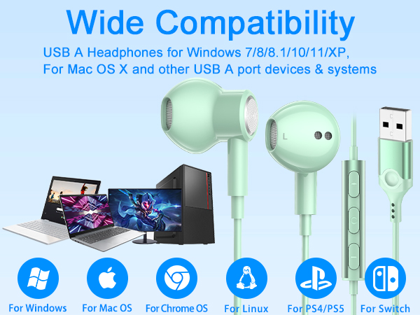 USB A Headphones for Computer, Wired USBA Earbuds