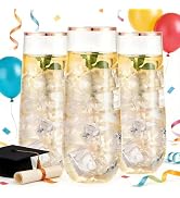 Ciaell 24 Pack Rose Gold Plastic Champagne Flutes - 9 Oz Disposable Champagne Glasses - Stemless ...
