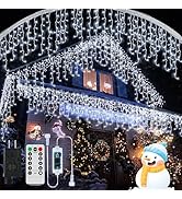 Icicle Lights for Outside 60+16Ft 600 LED Christmas Lights Outdoor Waterproof Connectable Timer M...