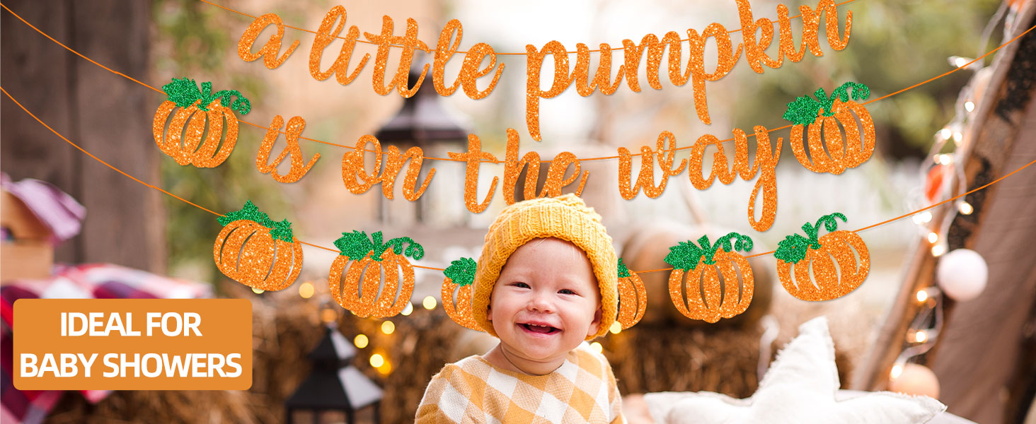 A Little Pumpkin Is On The Way Banner with Pumpkin Garland