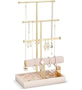 Lolalet Jewelry Holder Tree with Velvet Tray, 4 Tiers Necklace Display Stand Rack with Ring Slots...