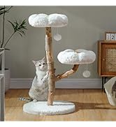 MUTTROS Wood Flower Cat Tree, Modern Cat Tower with Real Wood Branches, Luxury Boho Furniture wit...