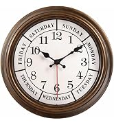 45MinST 12 Inches Retro Wall Clock,Day of The Week Wall Clock,Calendar Day Clock,Silent Non Ticki...