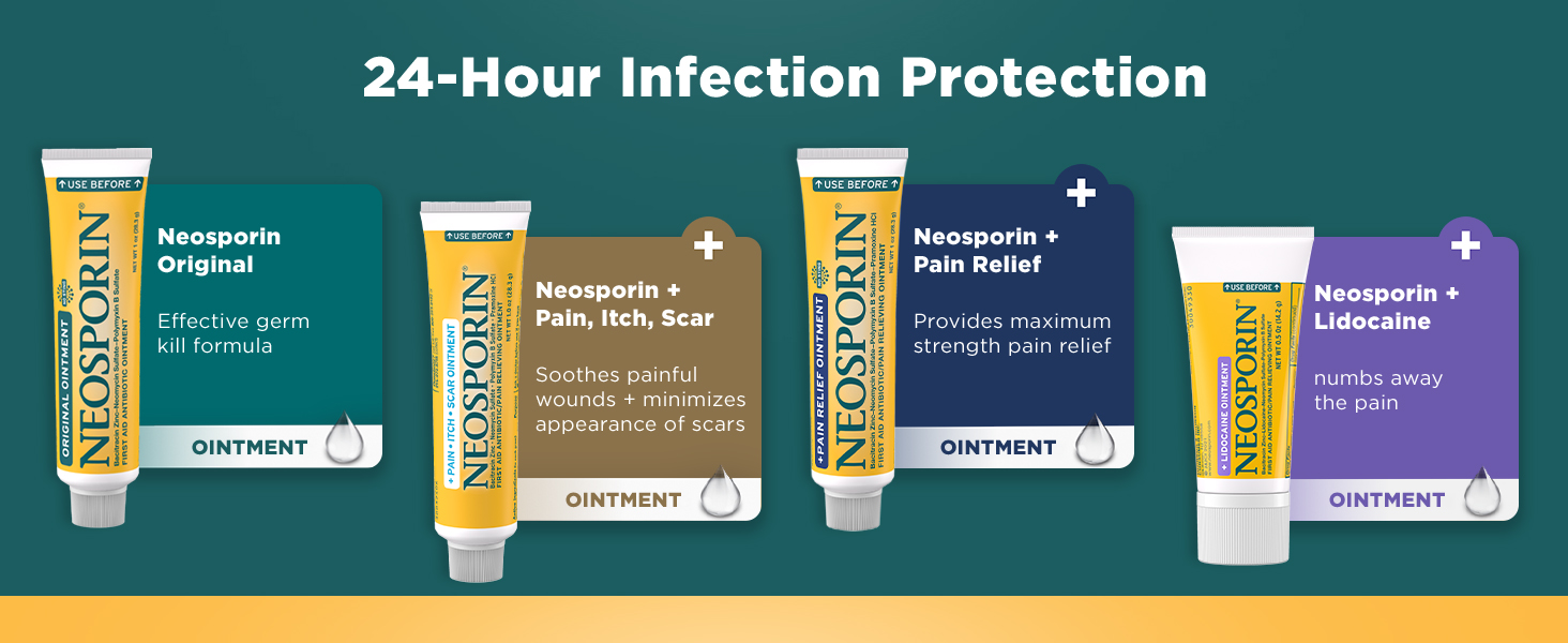 24-hour infection protection. Original. Pain, Itch, Scar. Pain Relief. Lidocaine. Maximum Strength