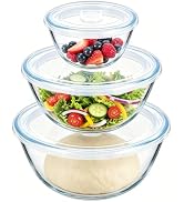 E-far Glass Mixing Bowls with Lids Set of 3, 4.8,2.9,0.8 Qt Clear Glass Bowls for Prep Serving St...