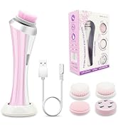Facial Cleansing Brush, Electric Face Scrubber with 4 Brush Heads, Rechargeable USB Charging Dock...