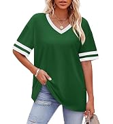 WIHOLL Womens T Shirts Loose Fit Short Sleeve Tees V Neck Color Block Summer Tops 2026 Fashion