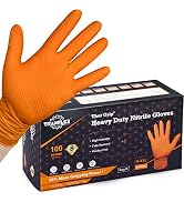 TitanFlex Thor Grip Heavy Duty Industrial Orange Nitrile Gloves with Raised Diamond Texture, 8-mi...