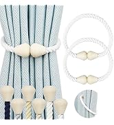 Hangtty Magnetic Curtain Tiebacks 2 Pack Cotton Boho Curtain Tie Back Decorative Rope Holdbacks f...