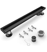 HTOH Shower Drain Offset for Bathroom: 24-Inch Black Linear Shower Drain with Removable Tile Inse...