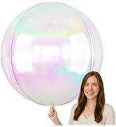 50 Inch Giant Iridescent Round Foil Balloons, 3Pcs Holographic Clear 4D Ball Balloons for Birthda...