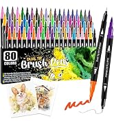 Kebuye Art Markers Pens Brush Tip - 80 Color Dual Brush Pen and Fine Tip Marker for Coloring Draw...