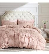 Bedsure Boho Duvet Cover King Size - Rose Pink Tufted Boho Bedding, Farmhouse Shabby Chic Embroid...