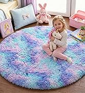 PAGISOFE Cute Shaggy Circle Rug for Girls Bedroom, Purple Rainbow Rug for Kids Room, Teen Girls, ...
