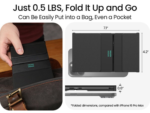 Foldable keyboard weighs just 0.5 lbs and fits in a bag or pocket at 7.1 by 4.2 by 0.6 inches