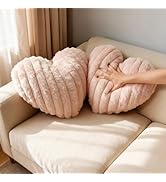 Vipxsa 2PCS Pink Heart Throw Pillows, 16 Inch Soft Fuzzy Faux Fur Heart-Shaped Pillows, Cute Deco...