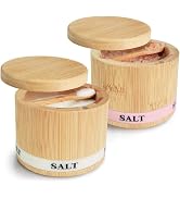 ThougrLyh Salt Box 2Pcs Spice Cellar with Swivel Lid and Spoons Small Bamboo Salt Containers with...