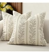DKwizme Vintage Throw Pillow Covers 18x18 Set of 2, Striped Floral Pillow Cover Botanical Pattern...