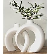 7.2?Hx8.9?H Donut Shape Decorative Vase Set of 2, Ceramic, Modern Minimalism Styles, Flowers or P...