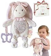 Moonkie Baby Lovey with Silicone Teether, Bunny Security Blanket with Textured Ribbons, Crinkle T...