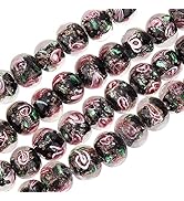 OLYCRAFT 60pcs 10~11mm Gold Sand Lampwork Beads Glass Handmade Round Loose Beads for Rosary Makin...