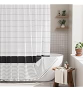 AmazerBath Boho Shower Curtain Set, Rustic Faux Linen Black Striped Shower Curtain with Hooks, Mo...
